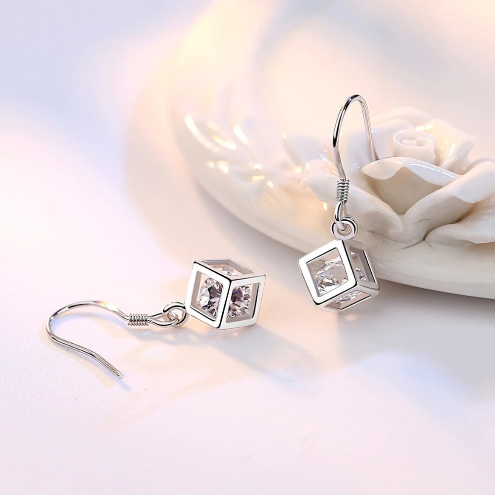 NEW [Set of 3] 925 Sterling Silver Diamond Cube - Picture 5 of 8